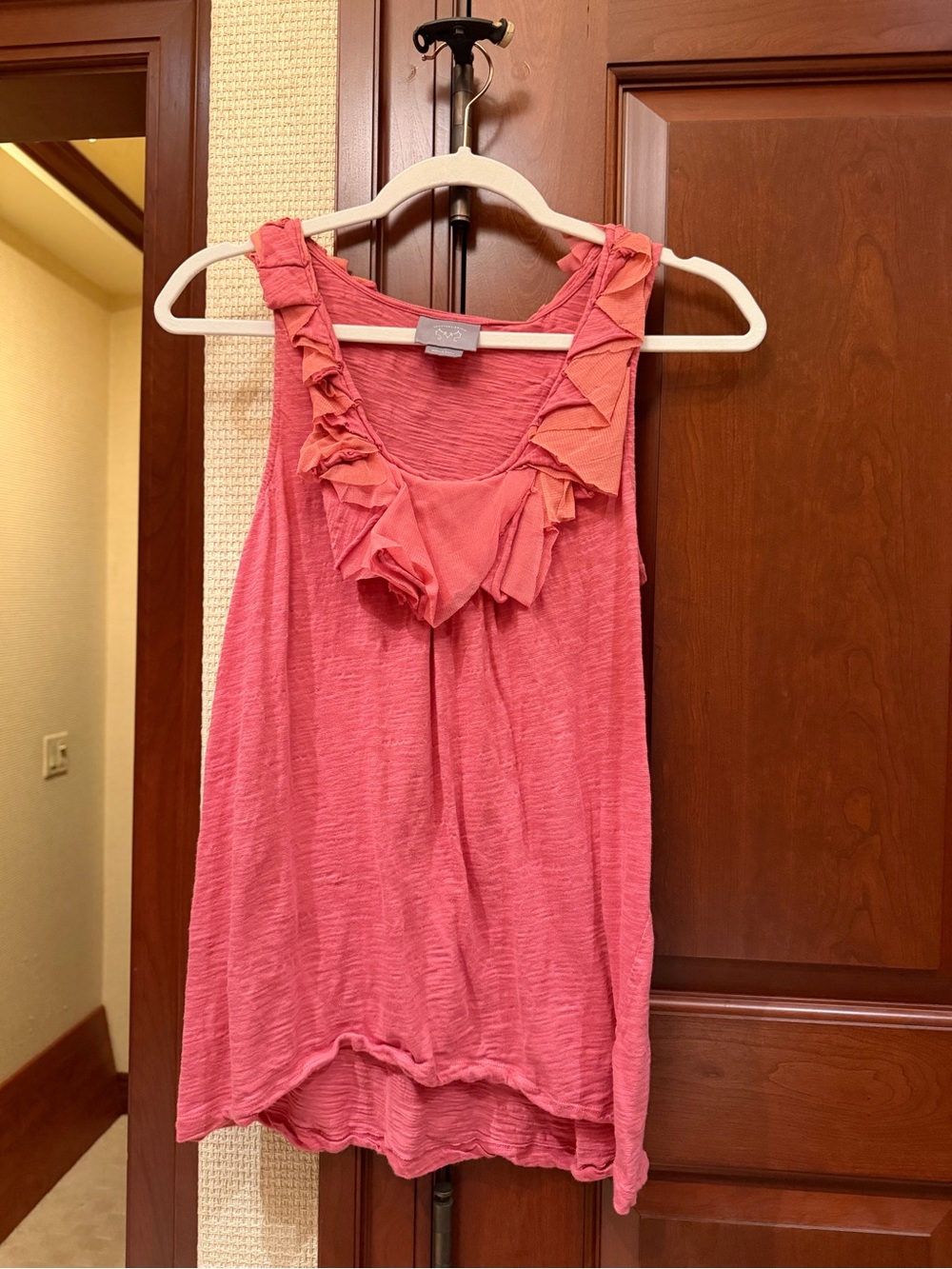 Ruffled Coral Scoop Neck Tank Top